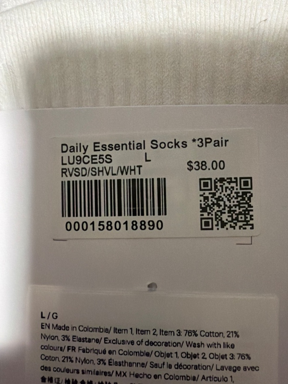 3 Pairs of socks Lululemon Daily Essentials large blue purple white - Picture 3 of 3